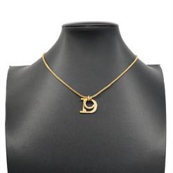 Christian Dior Necklace CD Rhinestone GP Plated Gold Women's