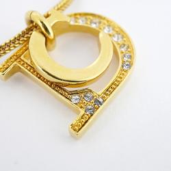 Christian Dior Necklace CD Rhinestone GP Plated Gold Women's