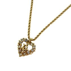 Christian Dior Necklace Heart Motif Rhinestone GP Plated Gold Women's