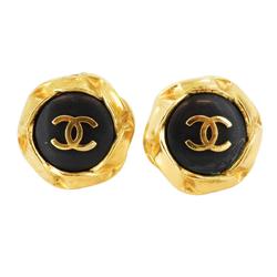 Chanel Earrings Coco Mark Circle GP Plated Gold Black 96P Women's