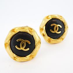 Chanel Earrings Coco Mark Circle GP Plated Gold Black 96P Women's