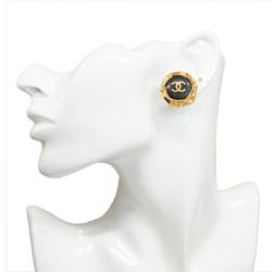 Chanel Earrings Coco Mark Circle GP Plated Gold Black 96P Women's