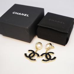 Chanel Earrings Coco Mark Fake Pearl GP Plated Champagne Gold Black B22A Women's