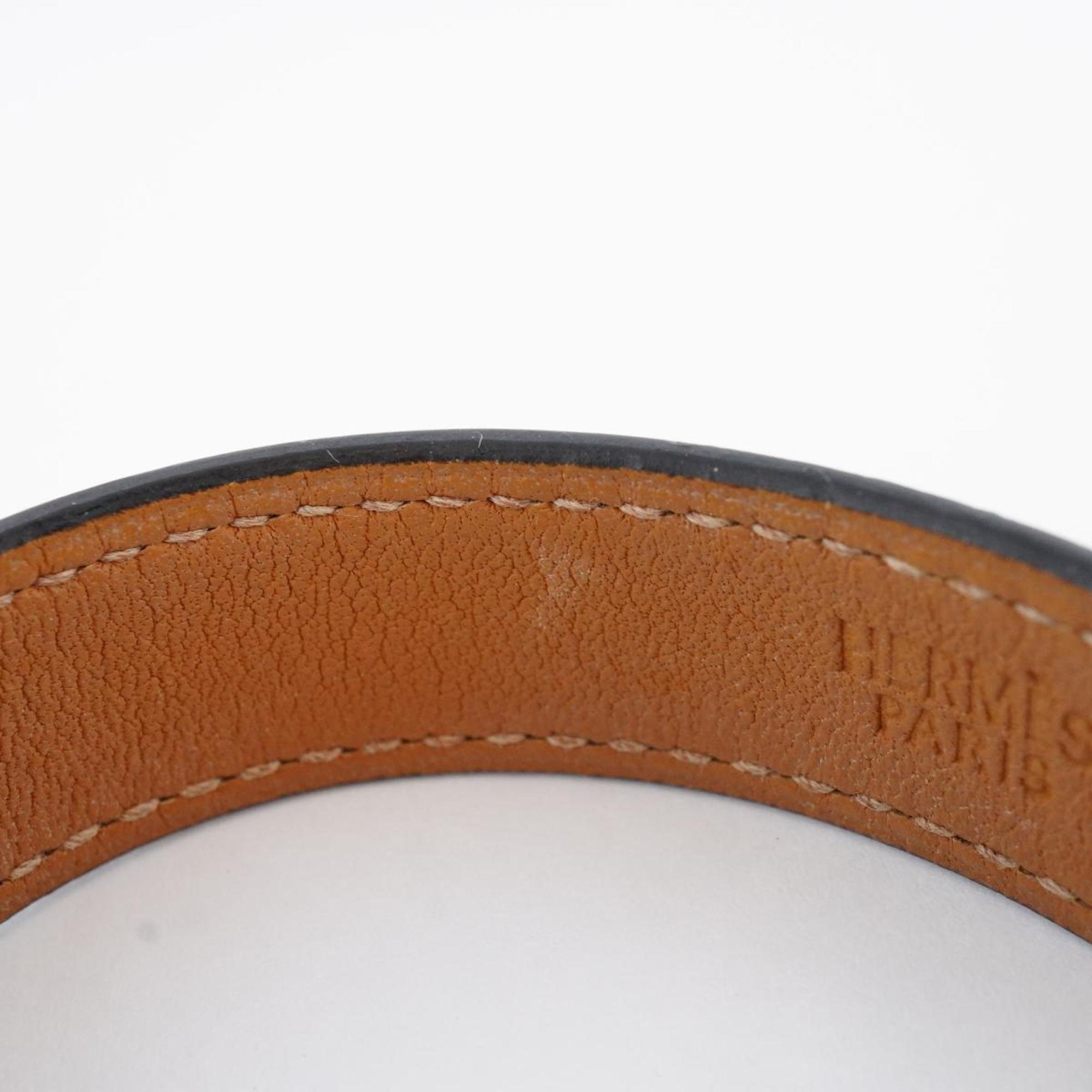 Hermes bracelet API □K stamp metal material leather silver brown men's women's