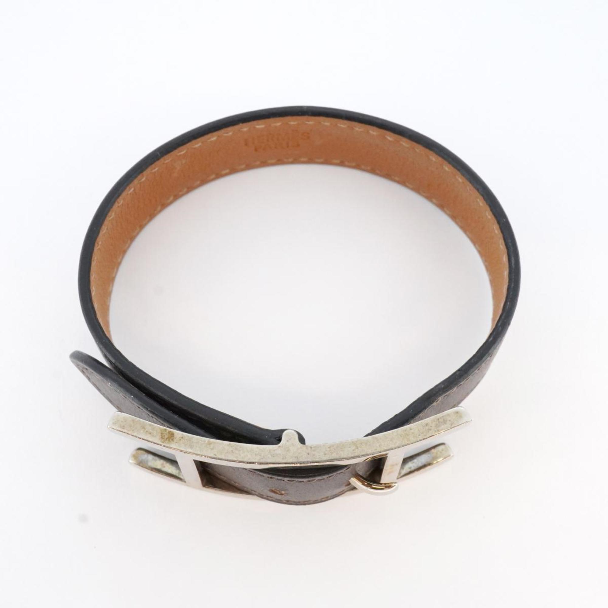 Hermes bracelet API □K stamp metal material leather silver brown men's women's