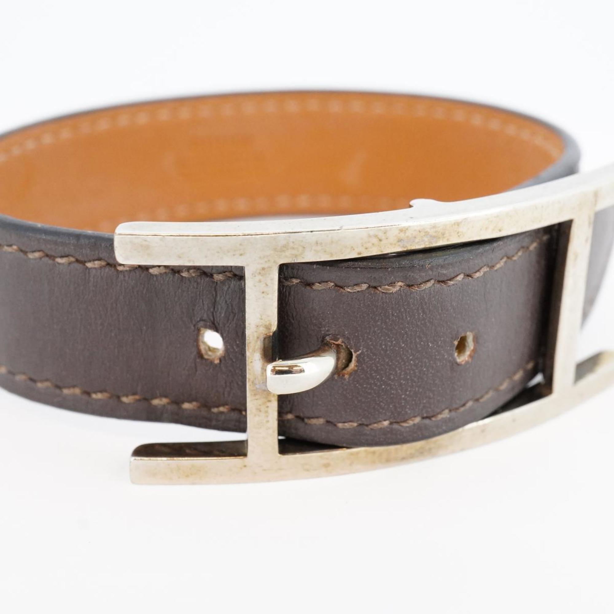 Hermes bracelet API □K stamp metal material leather silver brown men's women's