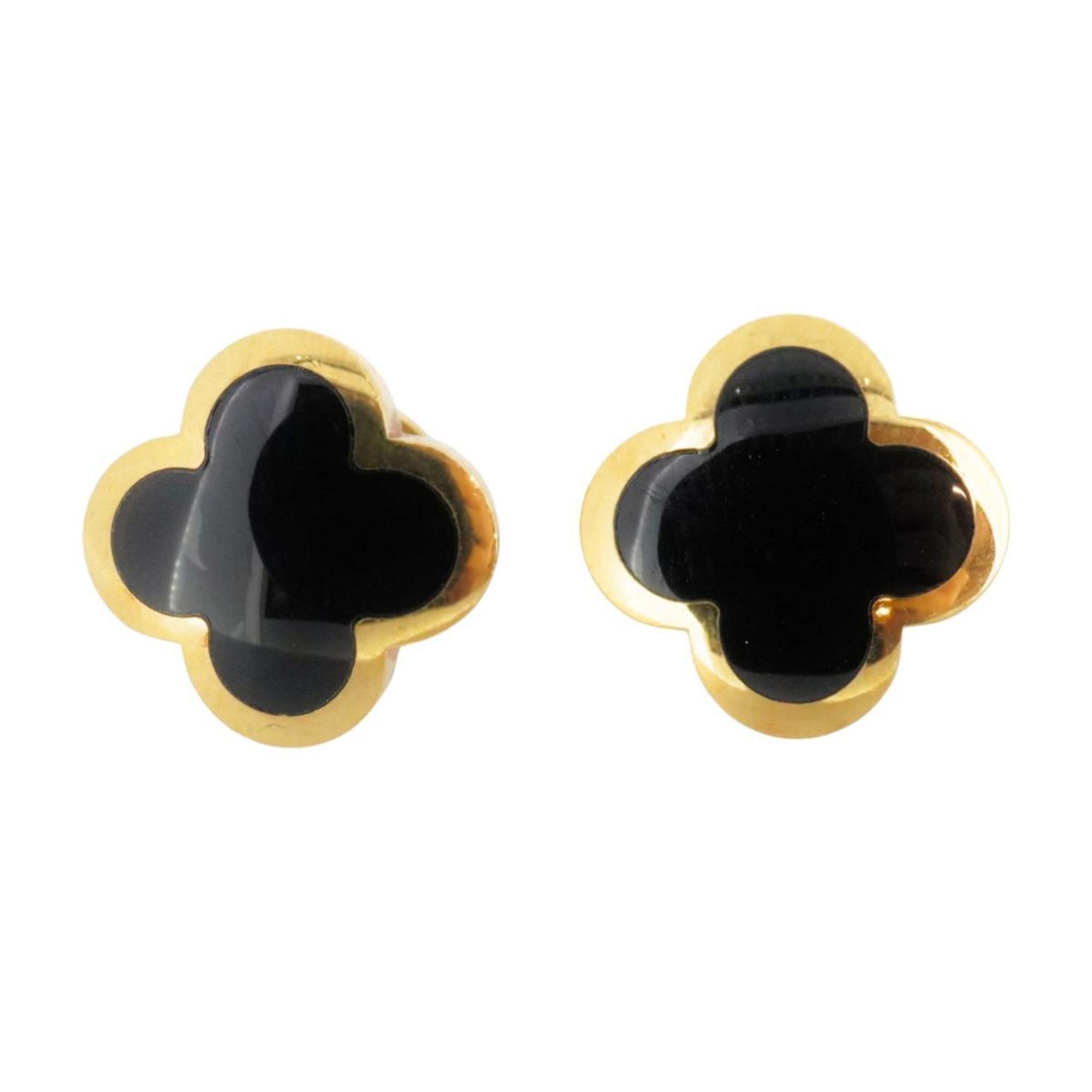 Van Cleef & Arpels Pure Alhambra Earrings, Onyx, K18YG, Yellow Gold, Black, Women's