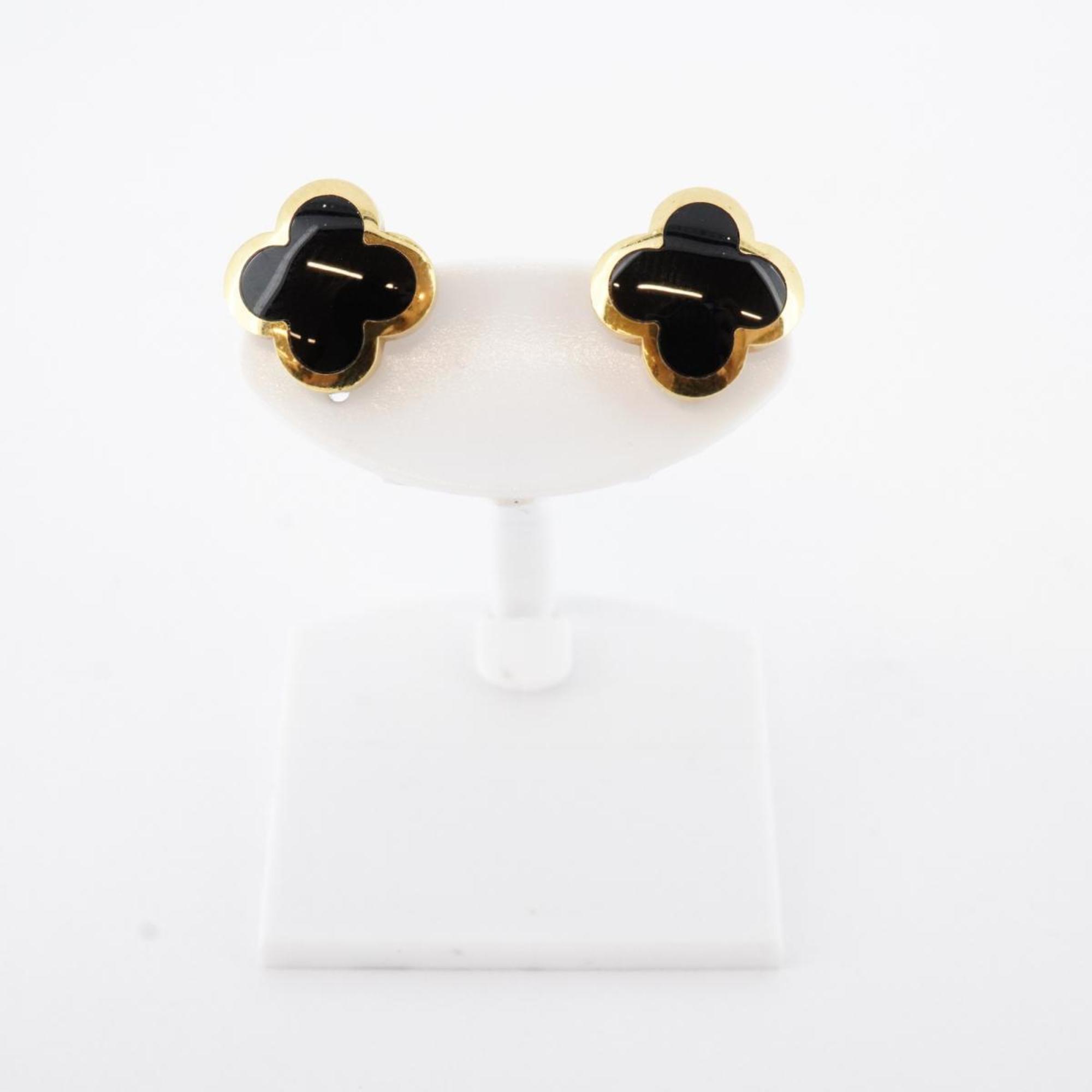 Van Cleef & Arpels Pure Alhambra Earrings, Onyx, K18YG, Yellow Gold, Black, Women's