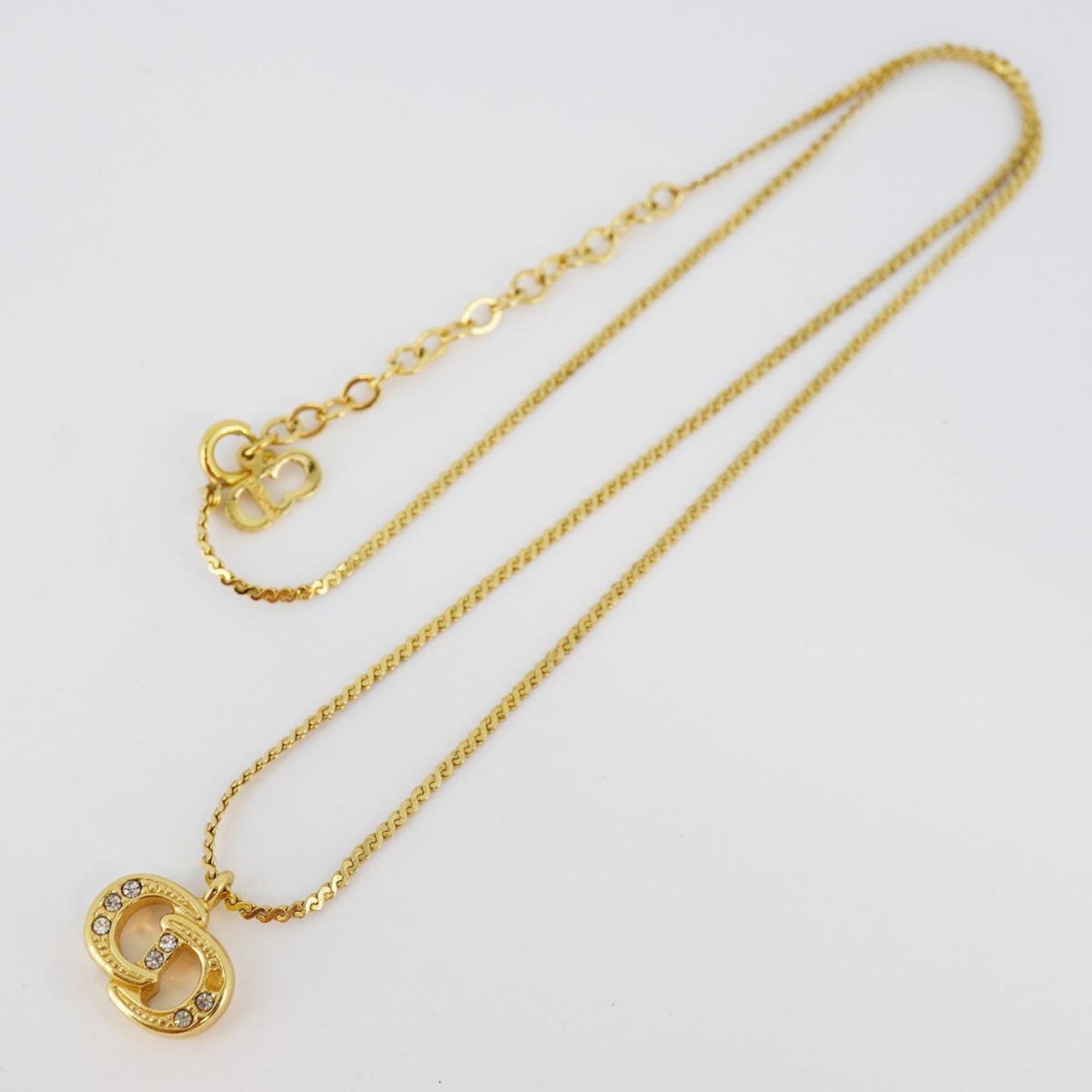 Christian Dior Necklace Rhinestone GP Plated Gold Women's