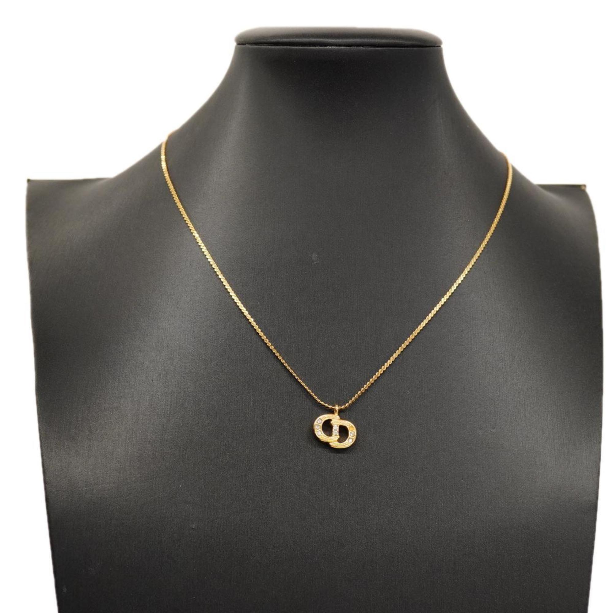 Christian Dior Necklace Rhinestone GP Plated Gold Women's