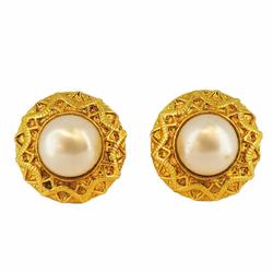 Chanel Earrings Circle Faux Pearl GP Plated Gold Women's