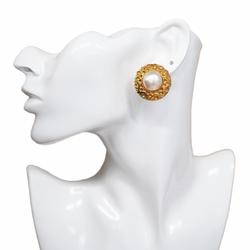 Chanel Earrings Circle Faux Pearl GP Plated Gold Women's