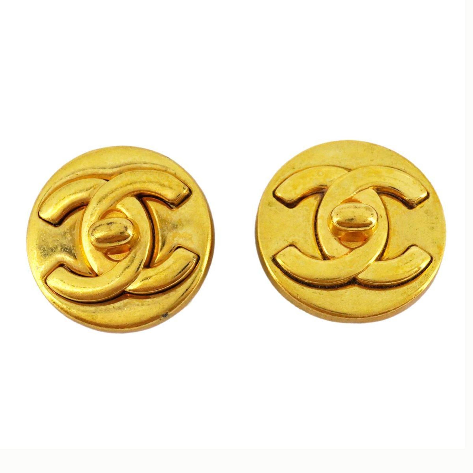 Chanel Earrings Turnlock Circle GP Plated Gold 97A Women's