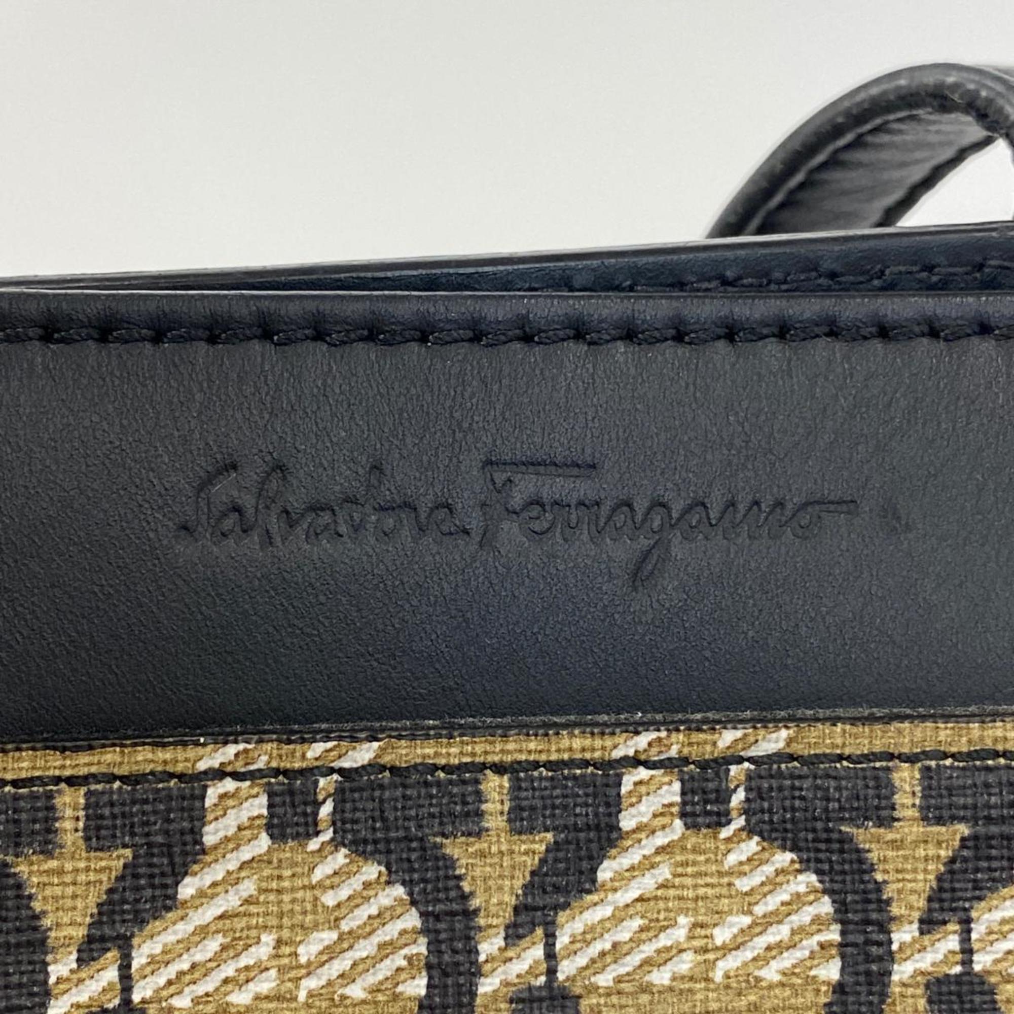 Salvatore Ferragamo Tote Bag Gancini Black Beige Women's