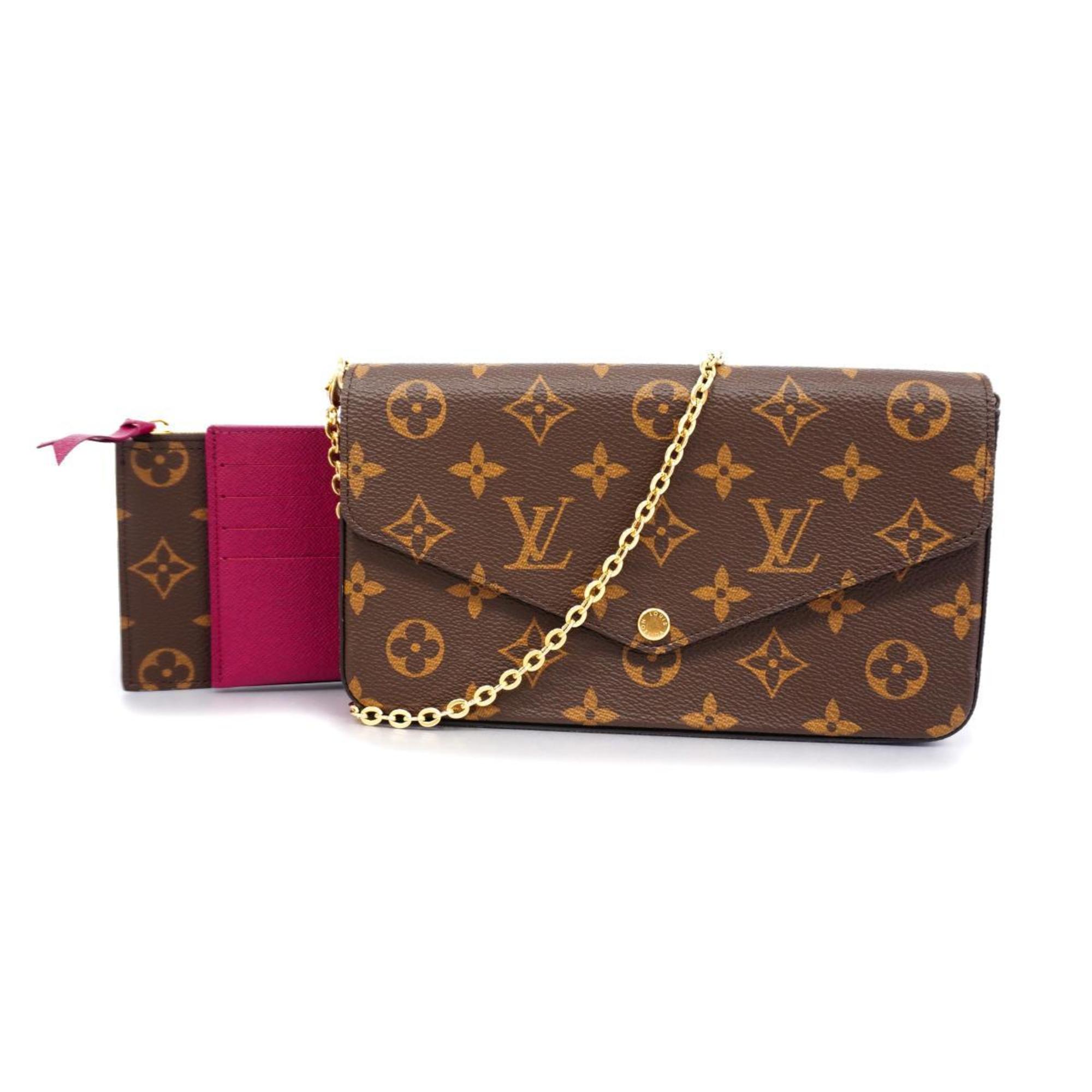 Louis Vuitton Shoulder Wallet Monogram Pochette Felicie M61276 Brown Fuchsia Ladies