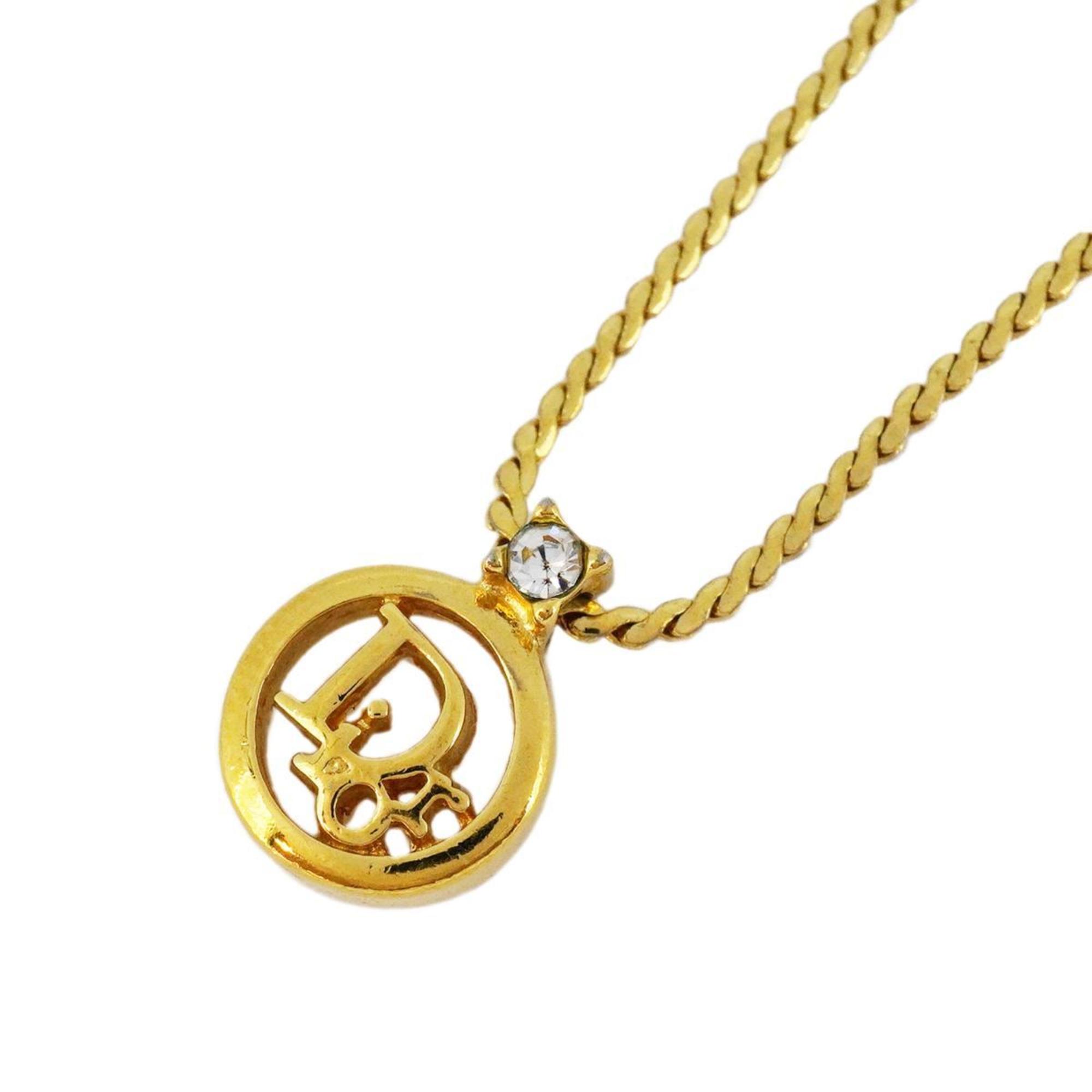 Christian Dior Necklace Circle Rhinestone GP Plated Gold Women's