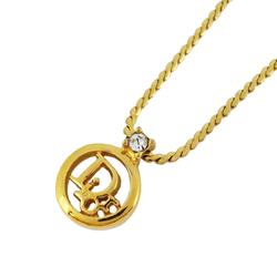 Christian Dior Necklace Circle Rhinestone GP Plated Gold Women's