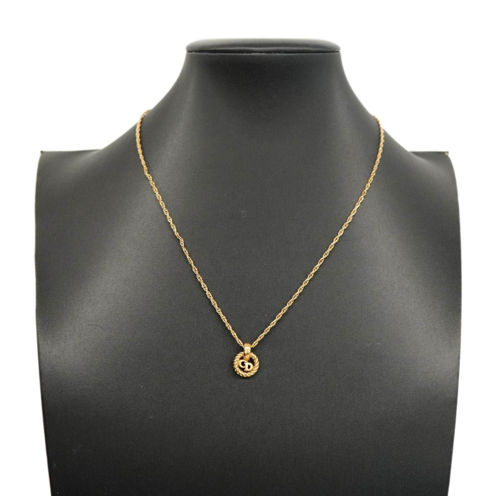 Christian Dior Necklace CD Circle GP Plated Gold Women's