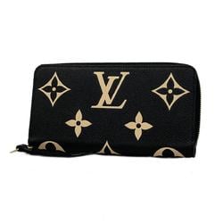 Louis Vuitton Long Wallet Monogram Empreinte Bicolor Zippy M80481 Black Beige Women's