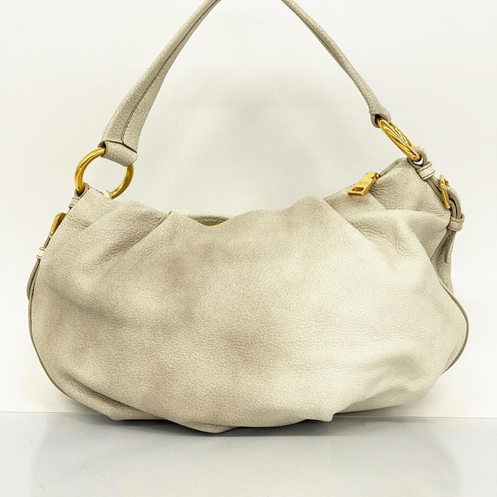 Prada Shoulder Bag Leather Grey Women's