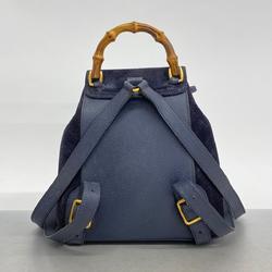 Gucci Backpack Bamboo 003 444 0030 Suede Navy Women's