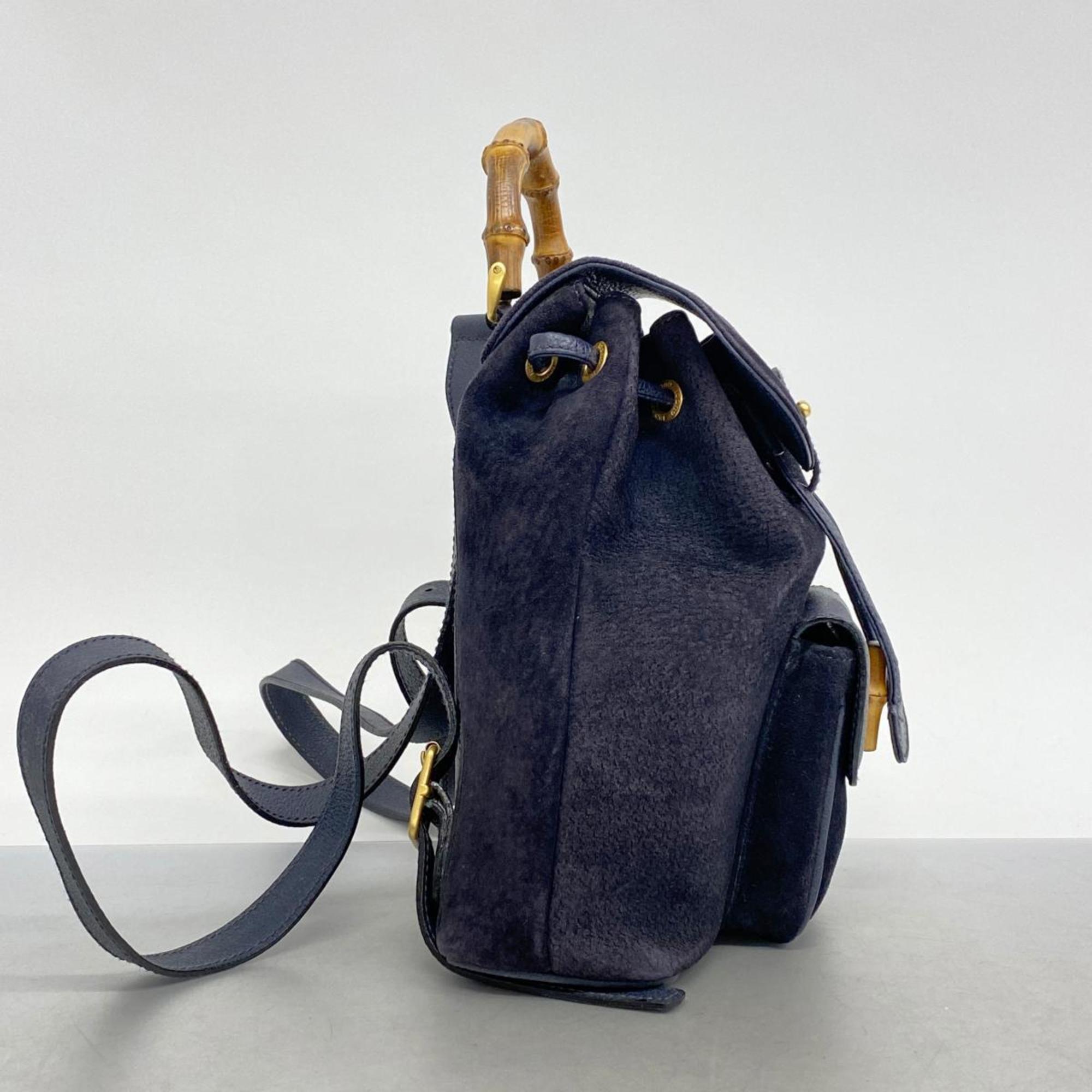 Gucci Backpack Bamboo 003 444 0030 Suede Navy Women's