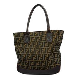 Fendi Tote Bag Zucca Nylon Canvas Leather Brown Women's