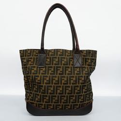 Fendi Tote Bag Zucca Nylon Canvas Leather Brown Women's