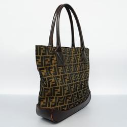 Fendi Tote Bag Zucca Nylon Canvas Leather Brown Women's