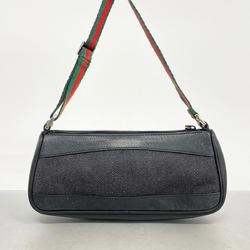 Gucci Pouch Sherry Line 92820 Denim Leather Black Women's