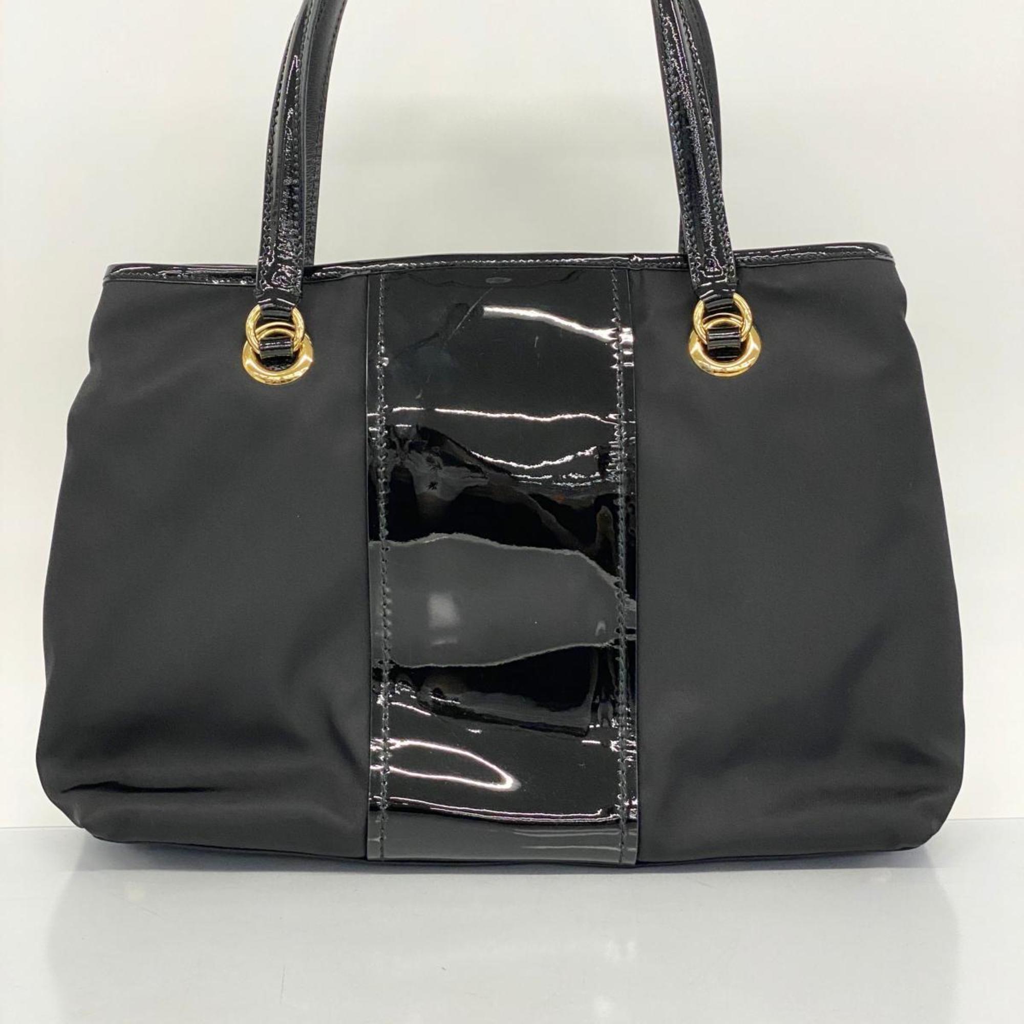 Salvatore Ferragamo Tote Bag Vara Nylon Enamel Black Women's