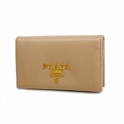 Prada Business Card Holder Leather Pink Beige Women's