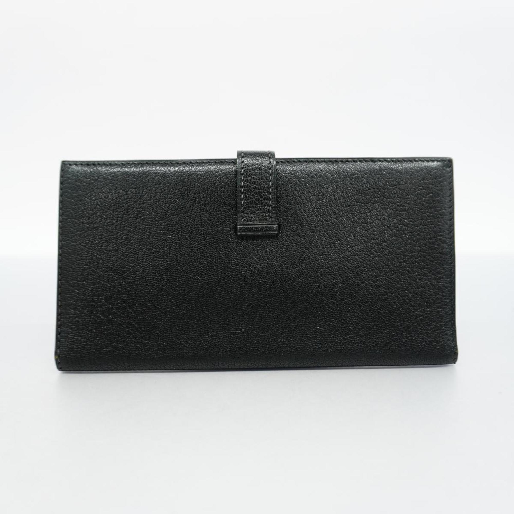 Hermes Long Wallet Bearn H Stamp Chevre Black Men's Women's