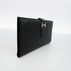 Hermes Long Wallet Bearn H Stamp Chevre Black Men's Women's