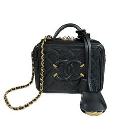 Chanel Small Vanity Bag CC Filigree Shoulder Caviar Skin A93342 Black Women's CHANEL 2way