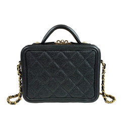 Chanel Small Vanity Bag CC Filigree Shoulder Caviar Skin A93342 Black Women's CHANEL 2way