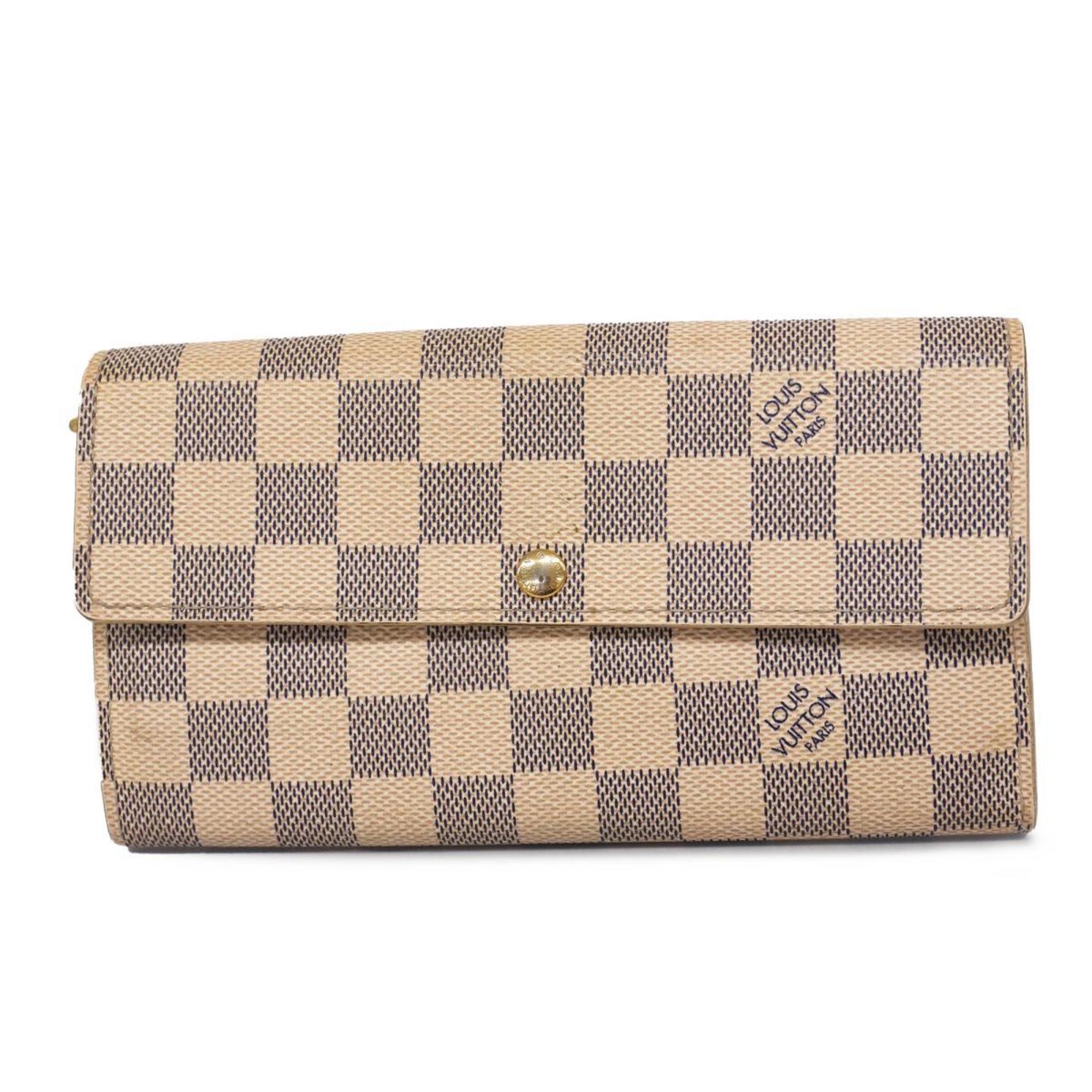 Louis Vuitton Long Wallet Damier Azur Portefeuille Sarah N61735 White Ladies