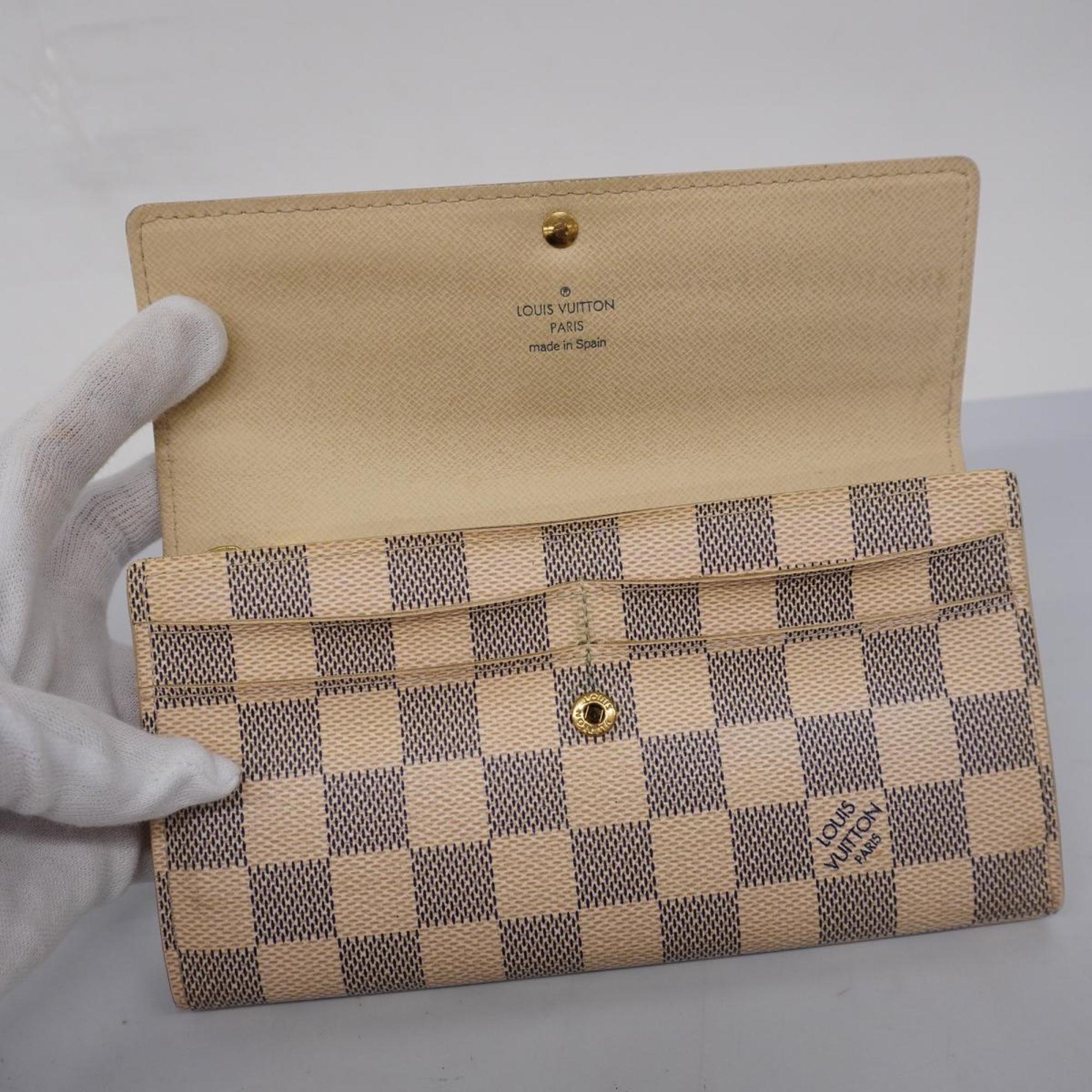 Louis Vuitton Long Wallet Damier Azur Portefeuille Sarah N61735 White Ladies