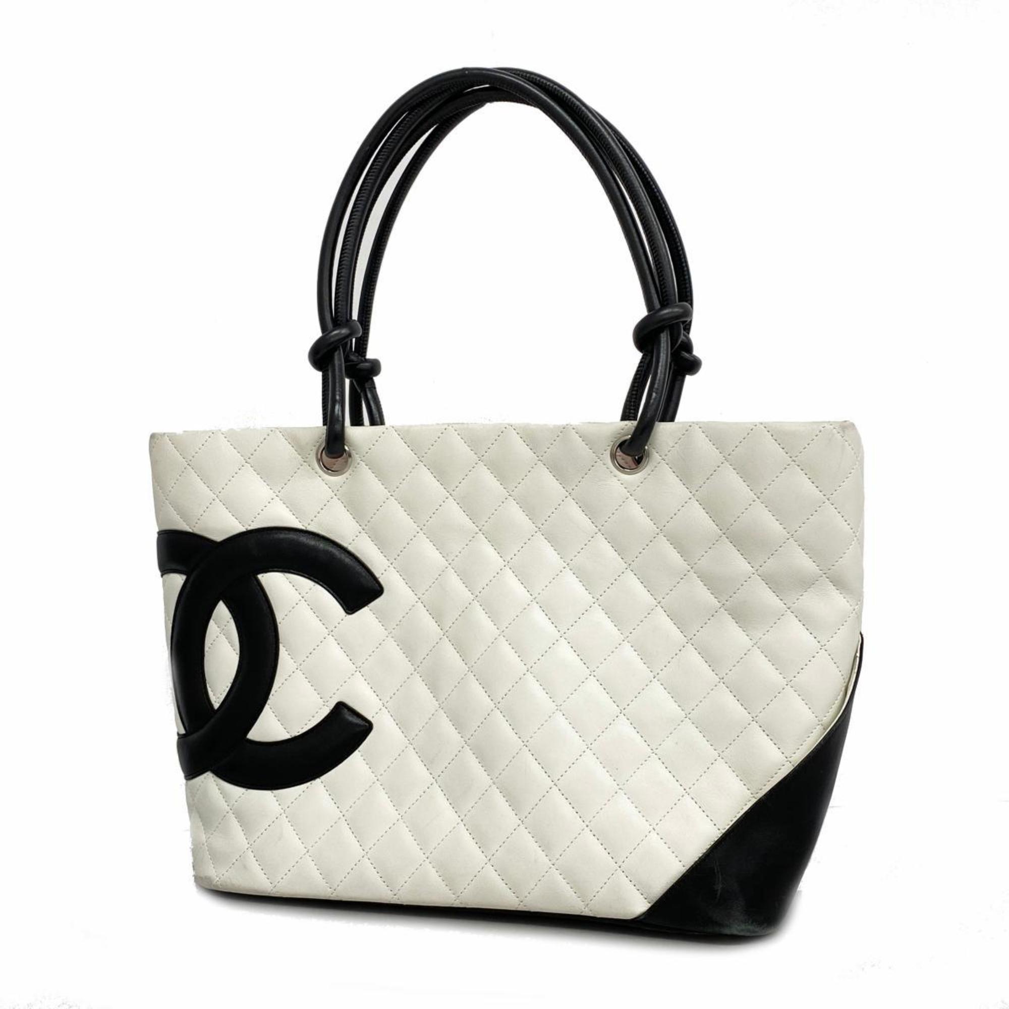 Chanel Tote Bag Cambon Lambskin Black White Women's