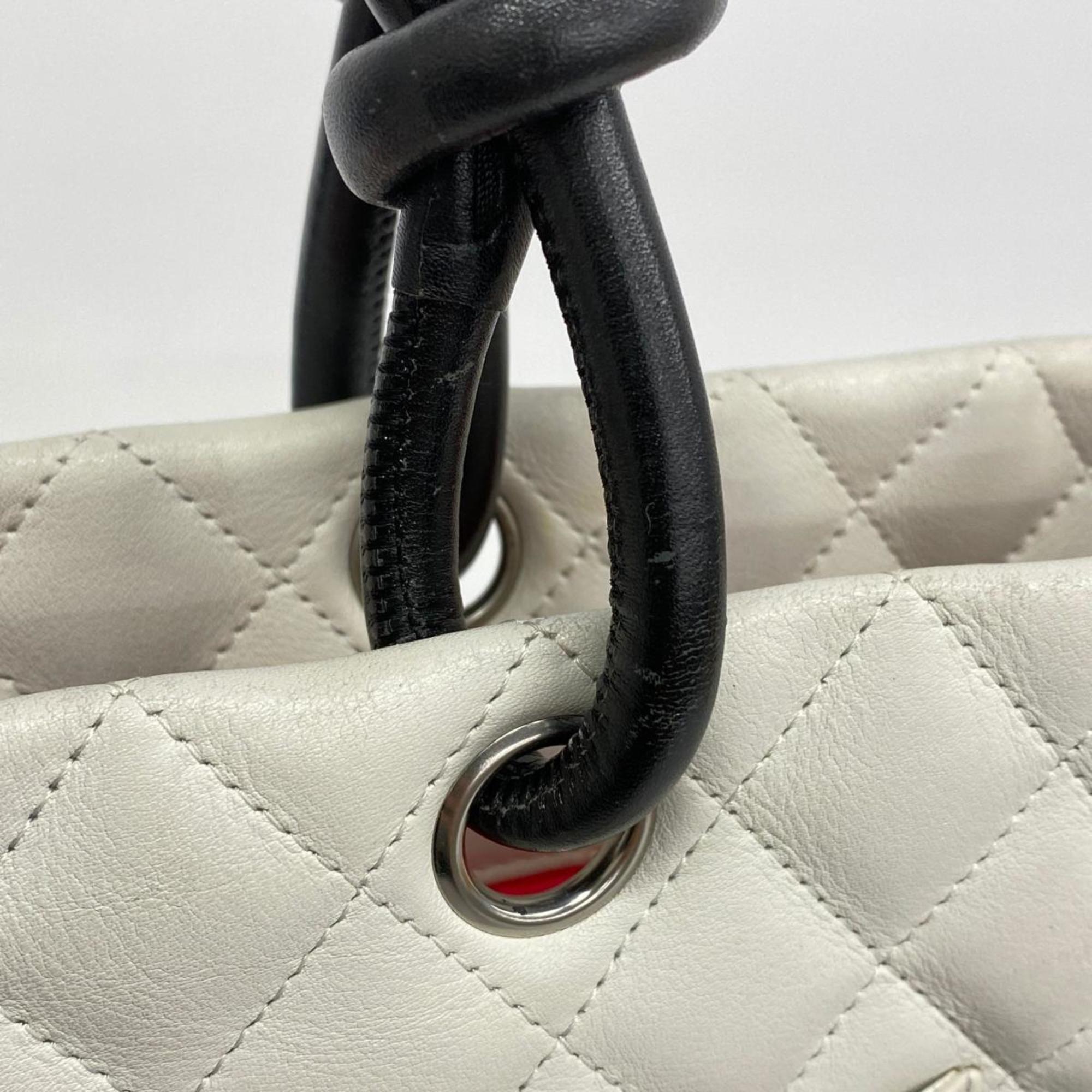 Chanel Tote Bag Cambon Lambskin Black White Women's