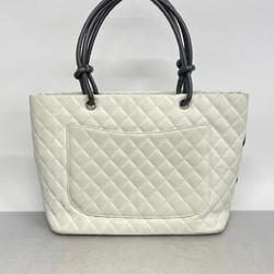 Chanel Tote Bag Cambon Lambskin Black White Women's