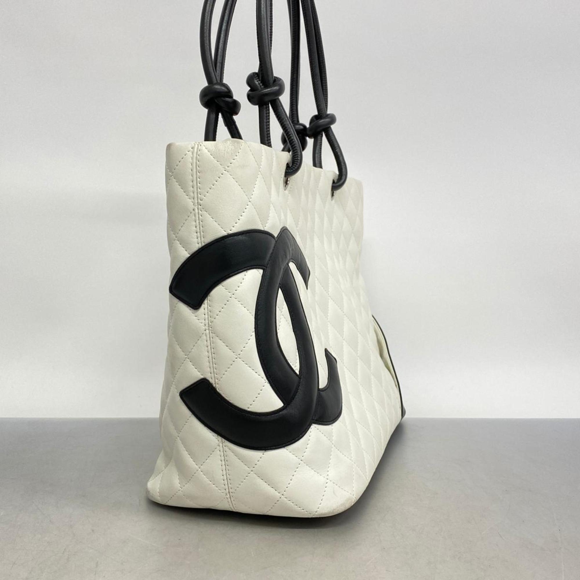 Chanel Tote Bag Cambon Lambskin Black White Women's