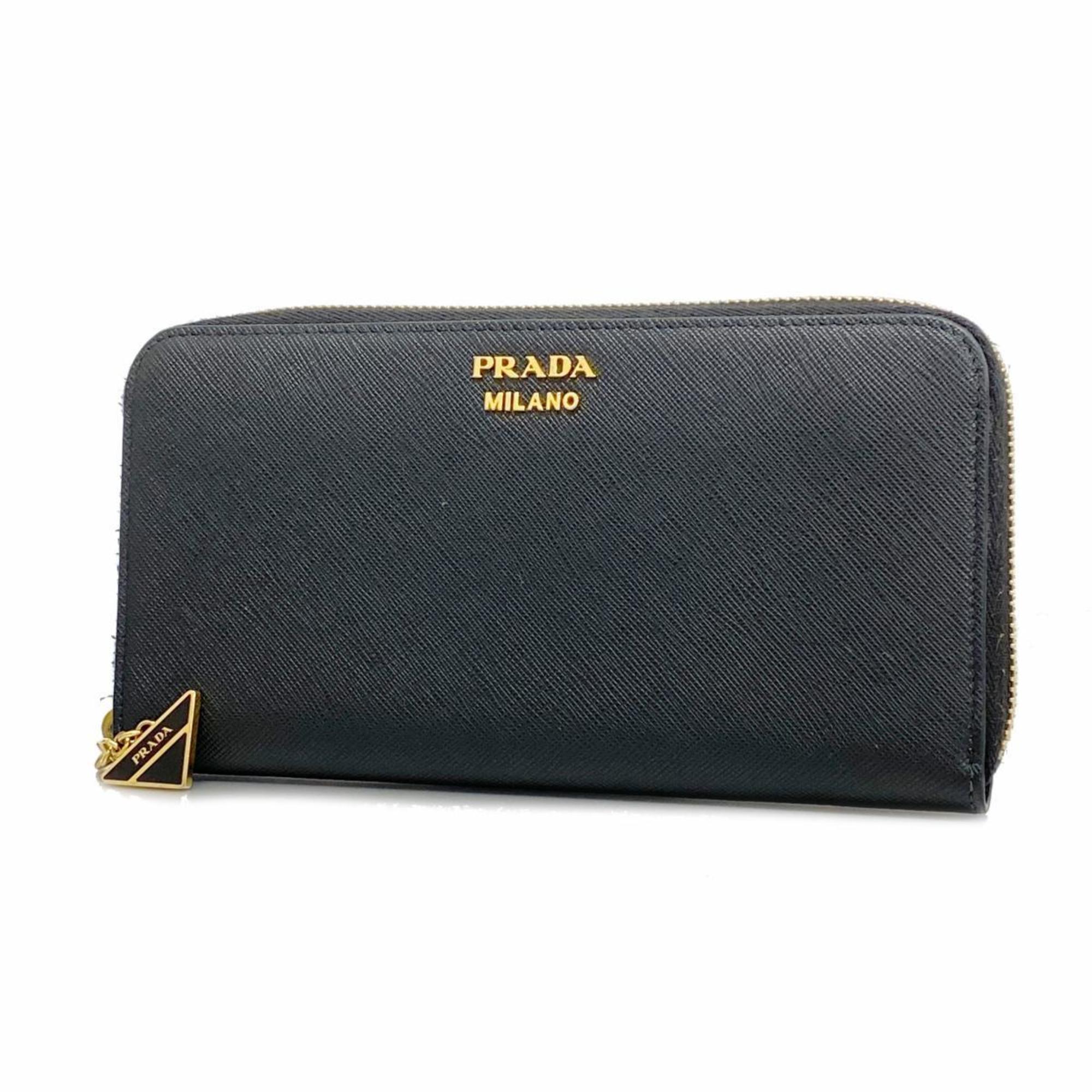 Prada Long Wallet Saffiano Leather Black Women's