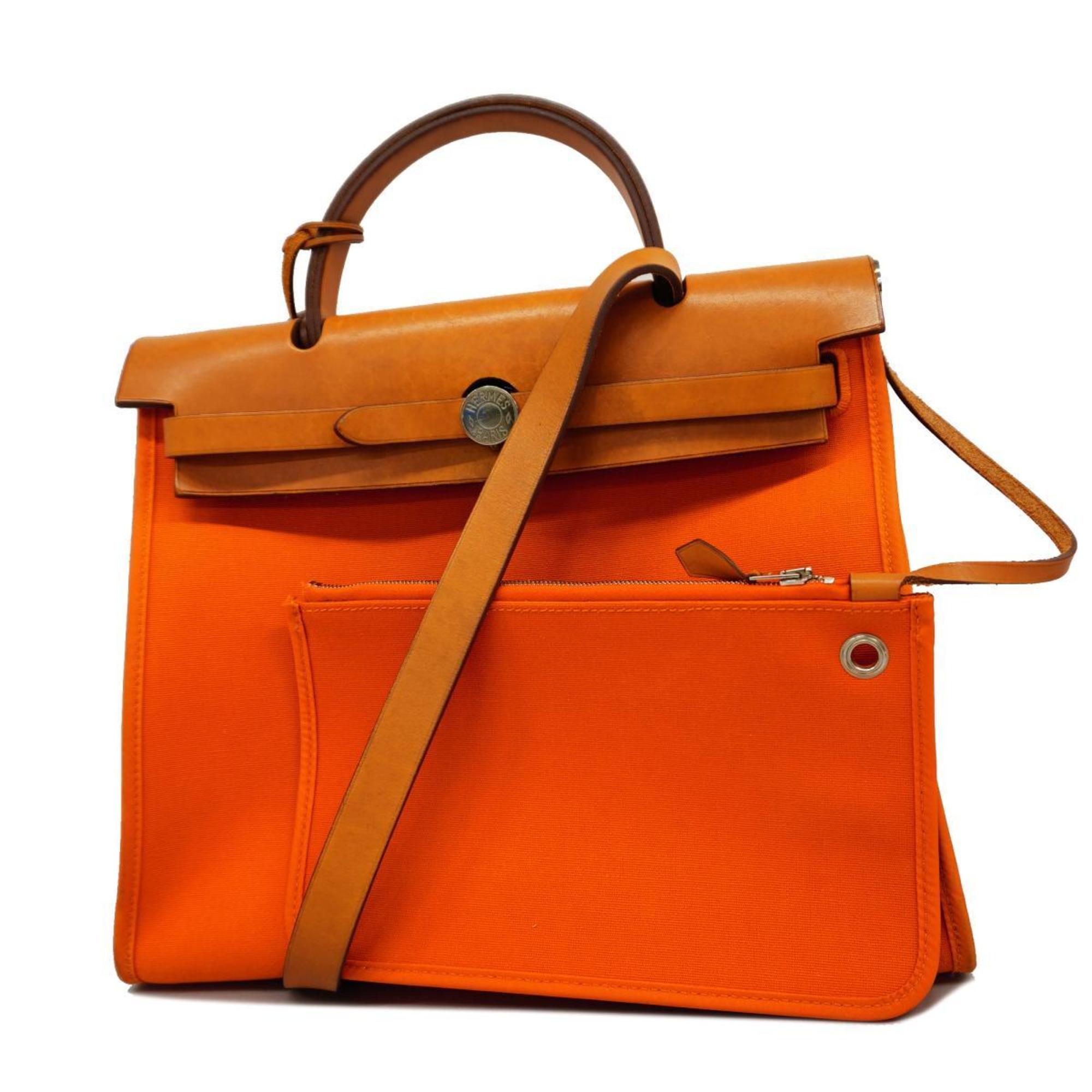 Hermes Handbag Airbag Zip PM □M Stamped Toile Officier Orange Women's