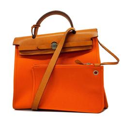 Hermes Handbag Airbag Zip PM □M Stamped Toile Officier Orange Women's