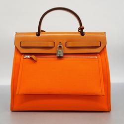 Hermes Handbag Airbag Zip PM □M Stamped Toile Officier Orange Women's