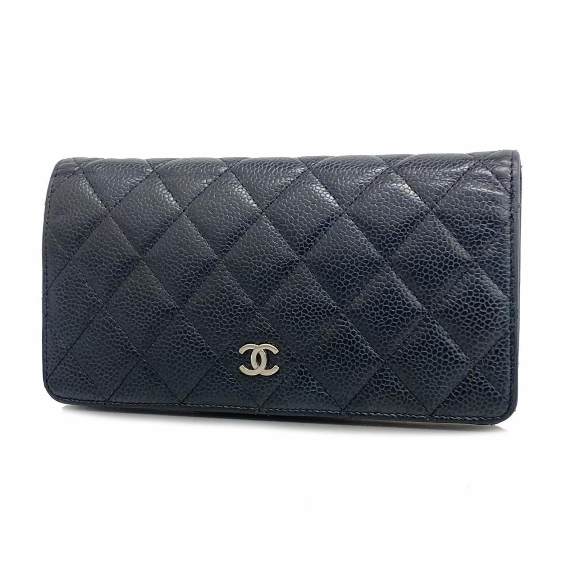 Chanel Long Wallet Matelasse Caviar Skin Black Women's