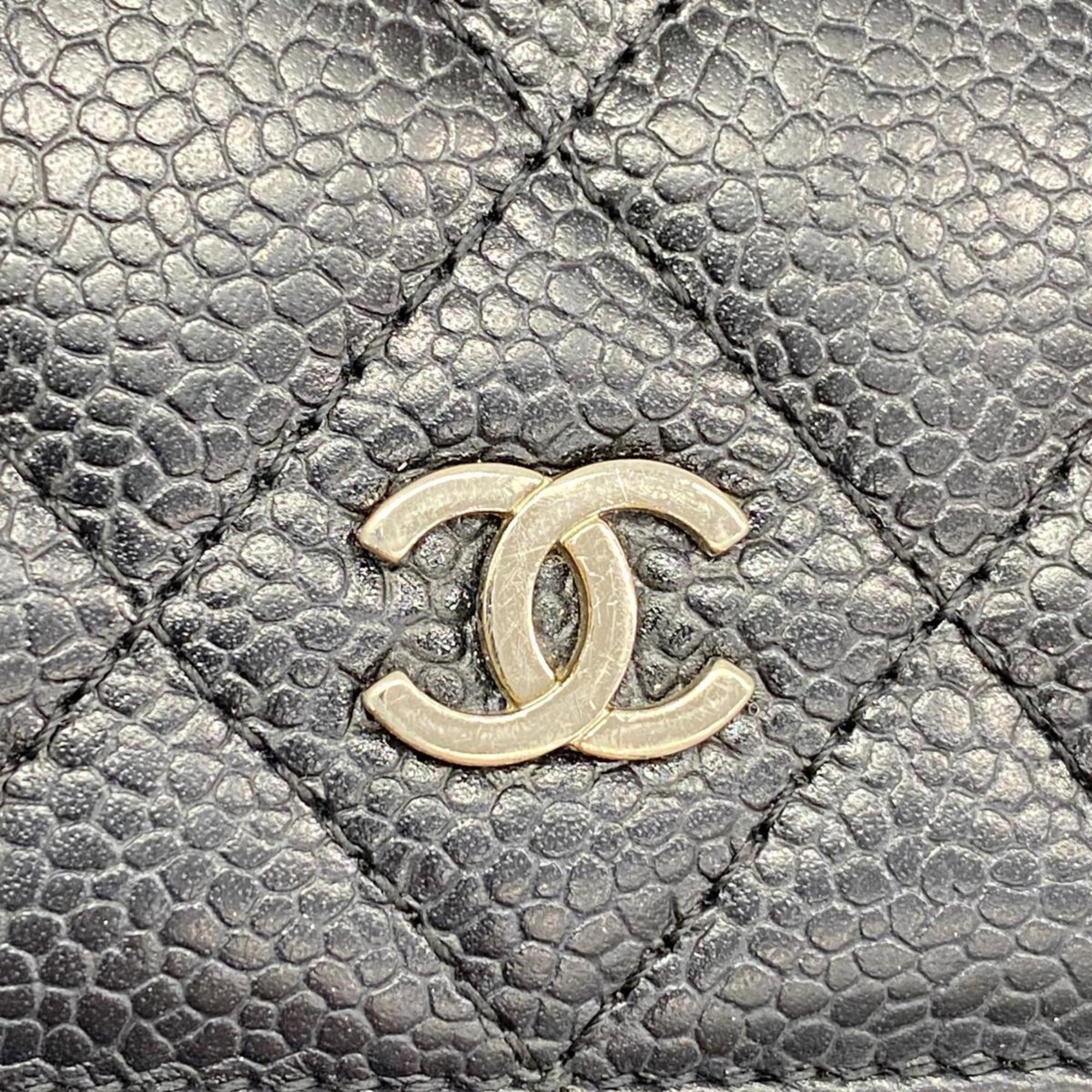 Chanel Long Wallet Matelasse Caviar Skin Black Women's