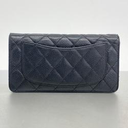 Chanel Long Wallet Matelasse Caviar Skin Black Women's