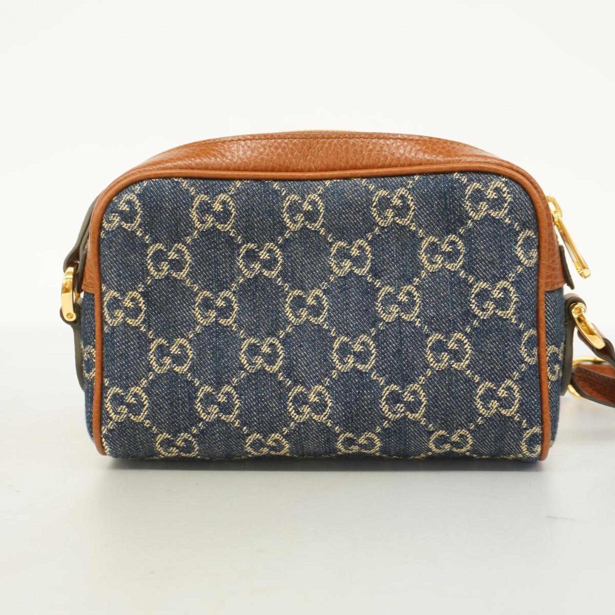 Gucci Shoulder Bag GG Denim 517350 Leather Navy Brown Women's